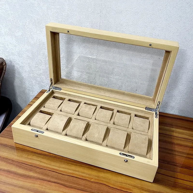 12 Slots Grey Wooden Premium Watch Organizer Boxes And Gift Case